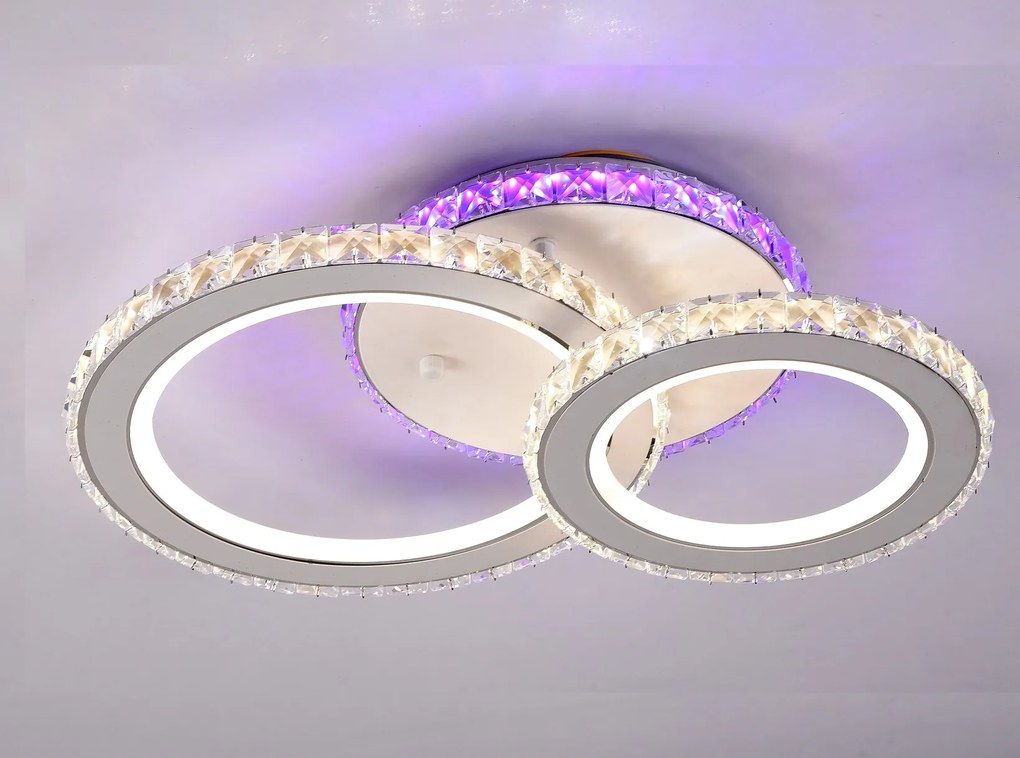 Lustra LED Cu Telecomanda, Elit's Cristal, 2 Cercuri, alb, 70W, RGB