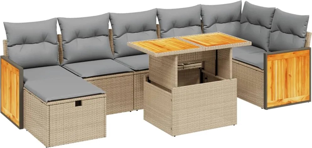 vidaXL Set canapele de grădină, 8 piese, cu perne, bej, poliratan