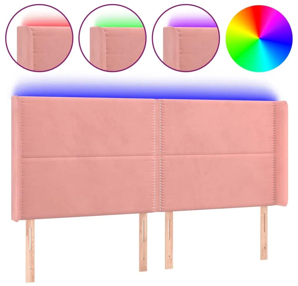 Tablie de pat cu LED, roz, 203x16x118 128 cm, catifea 1, Roz, 203 x 16 x 118 128 cm