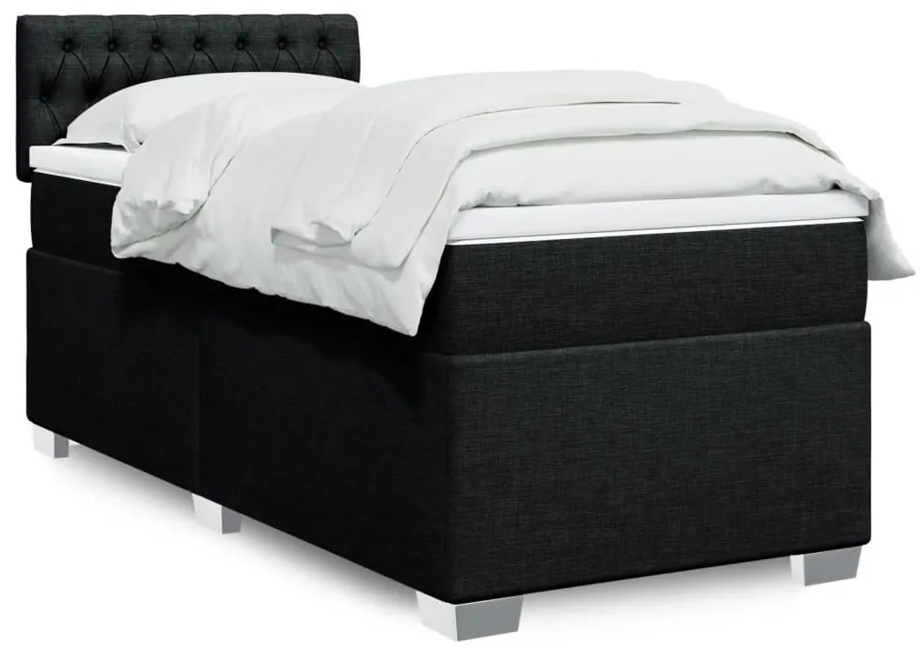 vidaXL Pat box spring cu saltea, negru, 80x200 cm, textil