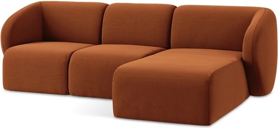 Colțar teracotă cu tapițerie din catifea (cu colț pe partea dreaptă/cu șezlong) Lani – Makamii