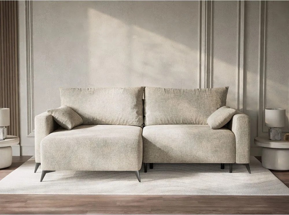 Colțar bej extensibil/cu spațiu de depozitare cu tapițerie din chenille (cu colț pe partea stângă/cu șezlong) Leon – Maison de Rêve