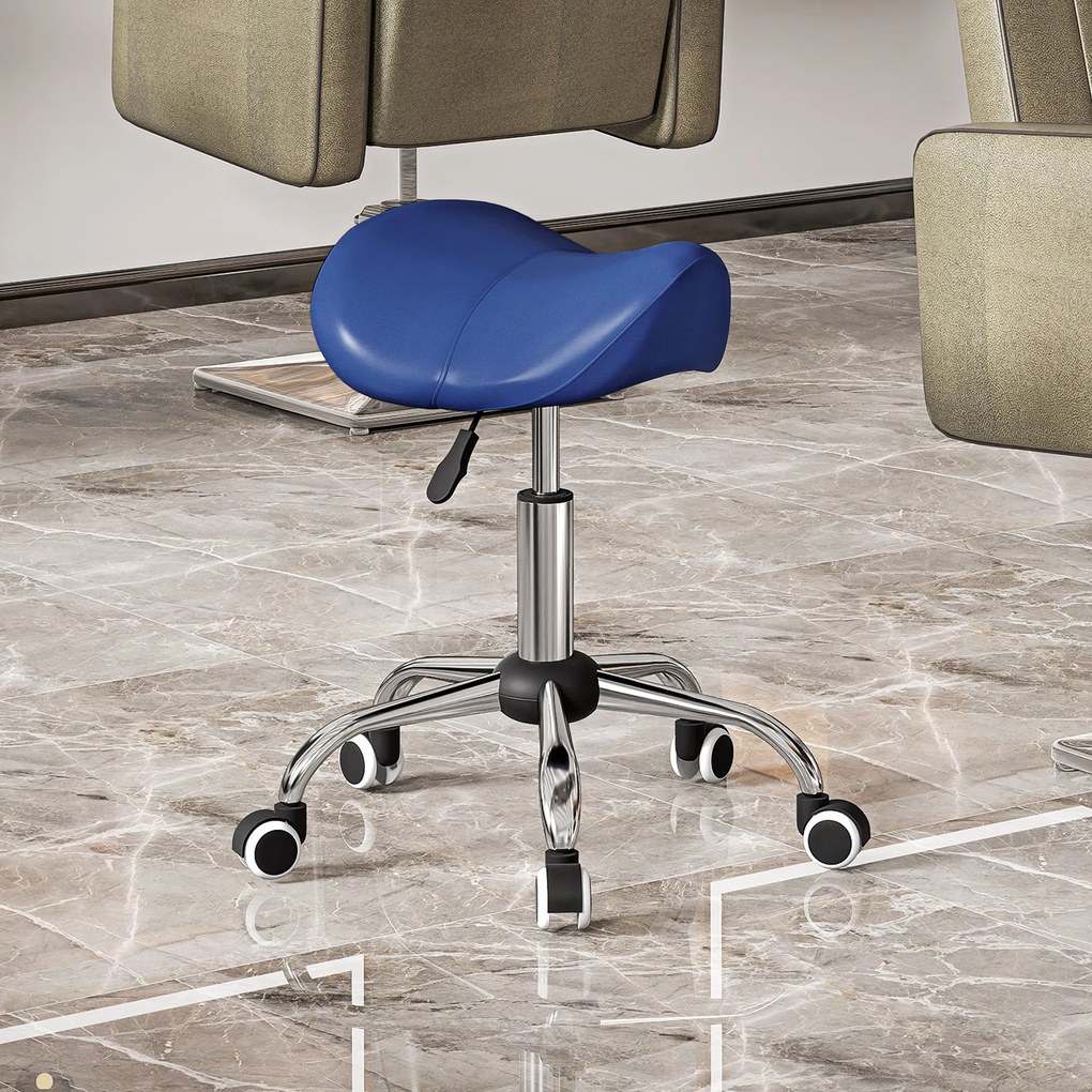 HOMCOM Taburet cu role, scaun de lucru cu înălțime reglabilă 49-61 cm și șezut ergonomic, 52x53x49-61cm, bleu | Aosom Romania