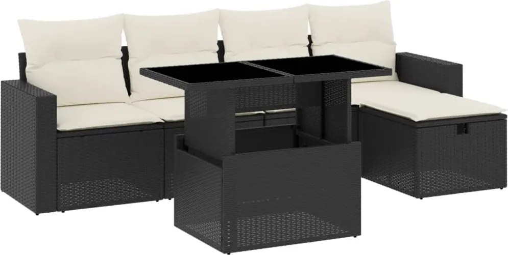 vidaXL Set mobilier de grădină cu perne, 6 piese, negru, poliratan