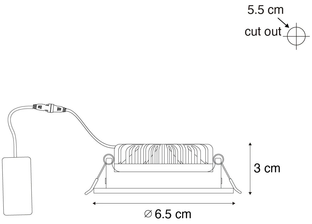 Set de 6 Spoturi încastrate orientabile Negre 6,5 cm Inclusiv LED IP54 Ultra Subțiri - Pupil