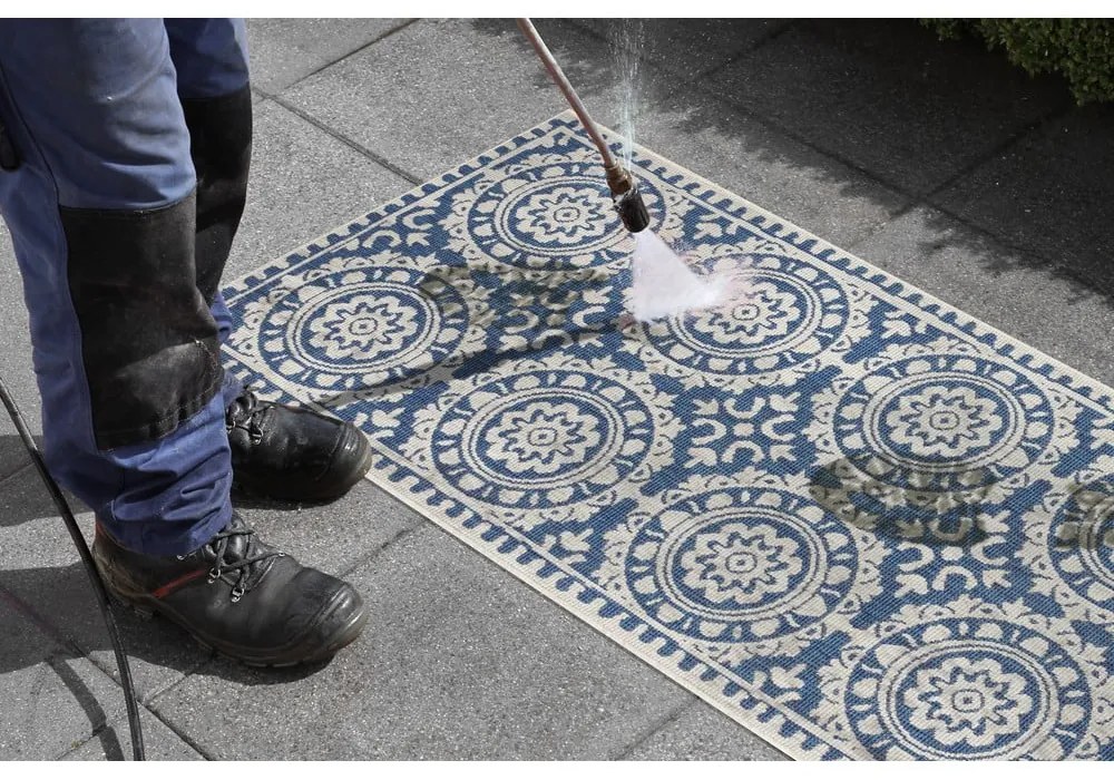 Covor adecvat pentru exterior NORTHRUGS Jardin, 80 x 350 cm, albastru-crem