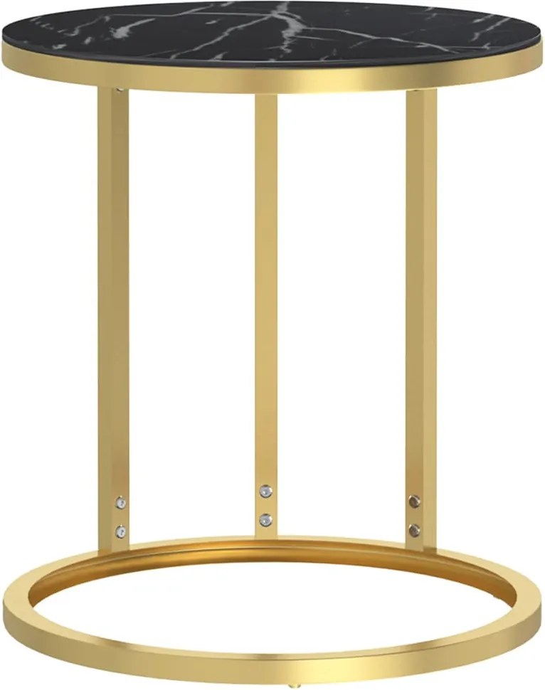 vidaXL Masă laterală, auriu și marmură neagră, 45 cm sticlă securizată