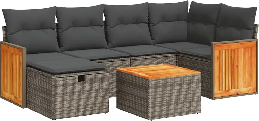 vidaXL Set canapele de grădină, 7 piese, cu perne, gri, poliratan