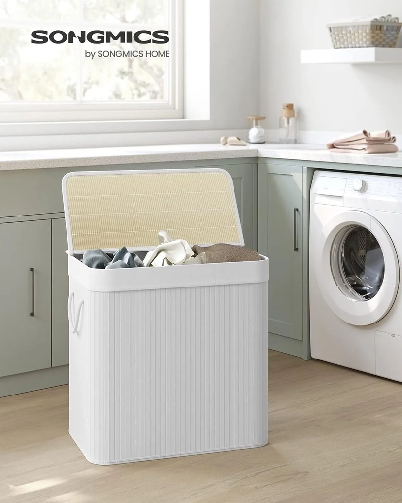 Jurhan Coș de rufe de bambus DORA, 150L, alb