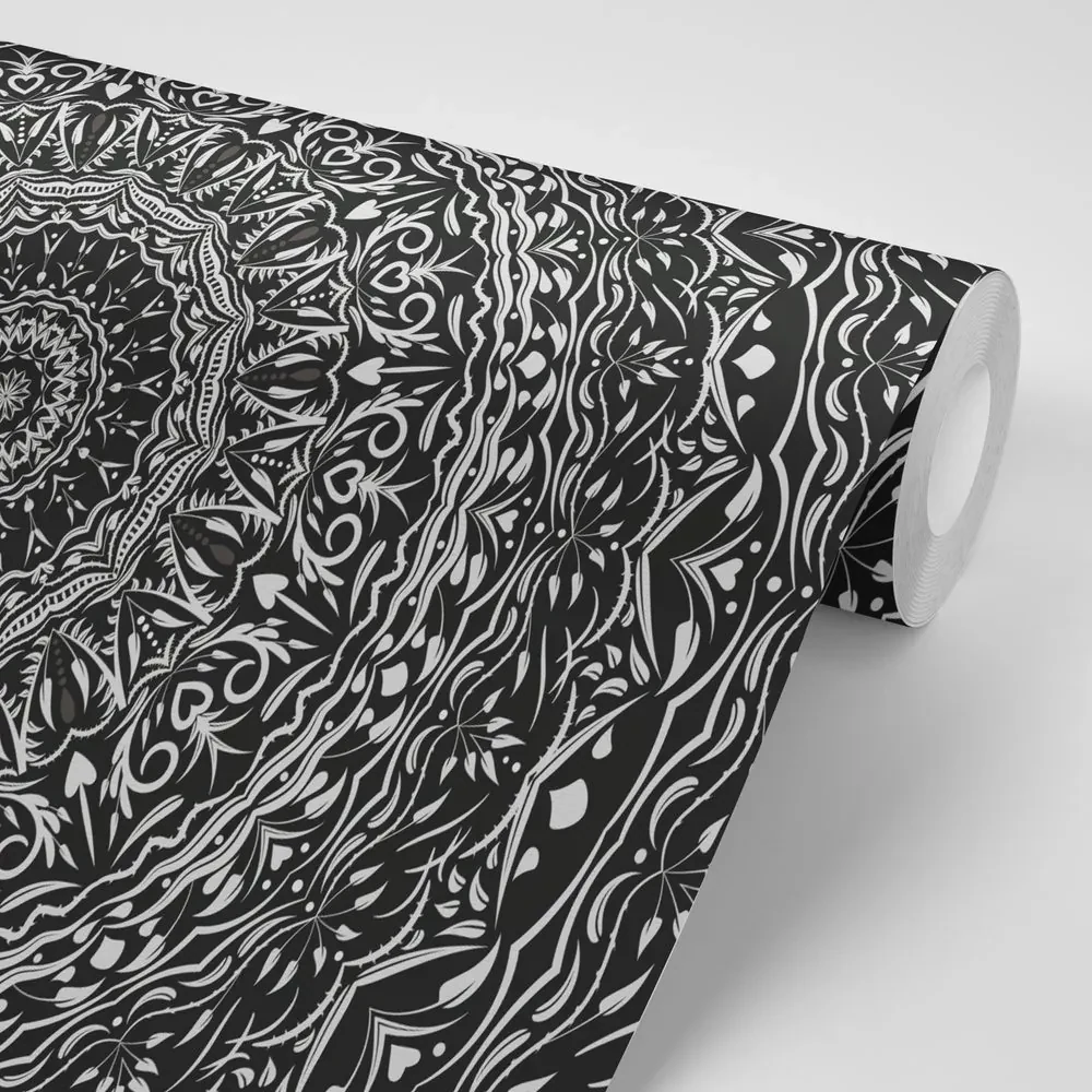 Tapet autoadeziv Mandala în stil vintage în alb-negru