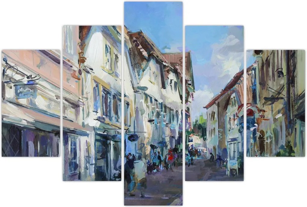 Tablou - Strada orașului vechi, pictură acrilică (150x105 cm)