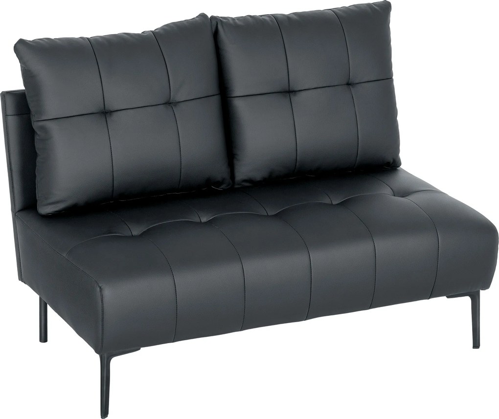 HOMCOM Divan cu Două Locuri Compact din Piele Sintetică, Divan Modern Capitonat cu Nasturi cu Îmbunătățire Spumoasă și Picioare din Lemn, Canapea Fără Brațe pentru Sufragerie și Birou, 115x73x83 cm, Negru | Aosom Romania