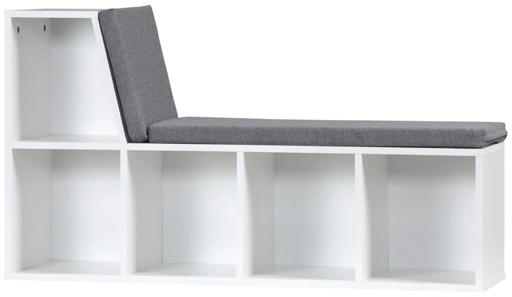 HOMCOM Biblioteca banc 2 in 1 cu 5 compartimente de depozitare si 2 perne 108 x 30 x 60 cm alb gri | Aosom Romania