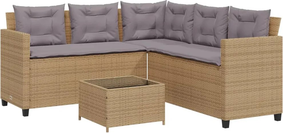 vidaXL Canapea de grădină cu masă/perne, formă de L, poliratan bej