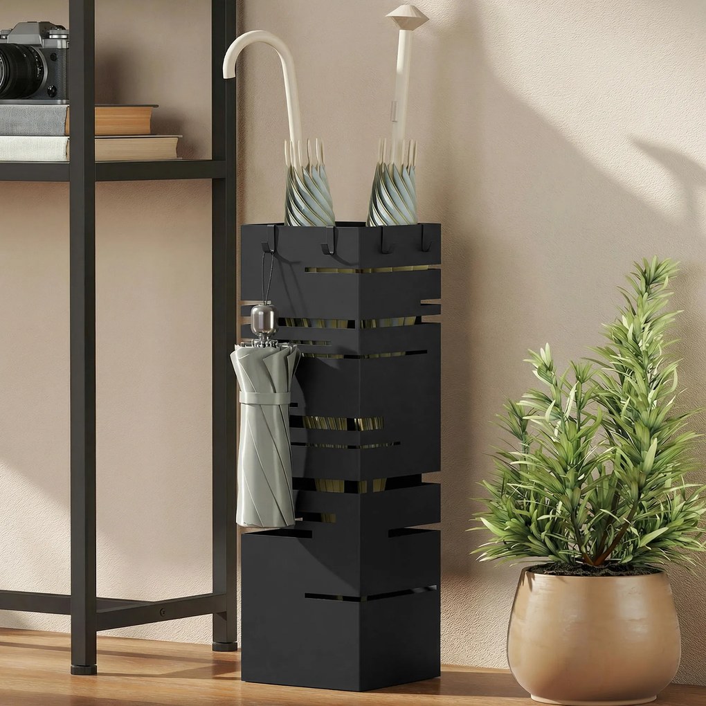 HOMCOM Suport Autoportant pentru Umbrele, Pătrat, Metalic, Negru | Aosom Romania