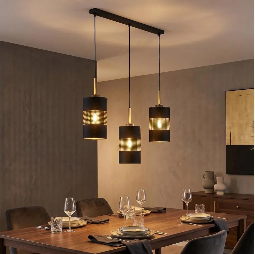 Lustră LED suspendată pe cablu BOGART 3xE27/15W/230V negru/auriu