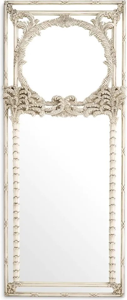 Oglinda design LUX din lemn de mahon sculptat manual Le Royal, alb antic