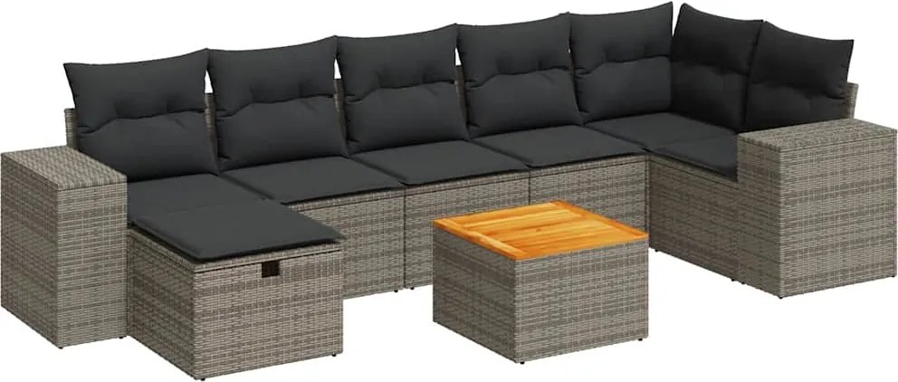 vidaXL Set canapele de grădină cu perne, 8 piese, gri, poliratan