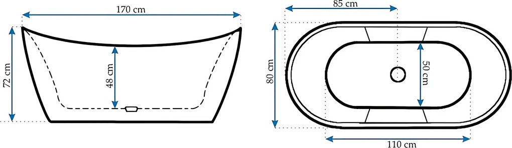 Cada freestanding Rea Ferrano, alb lucios, 170 x 80 cm