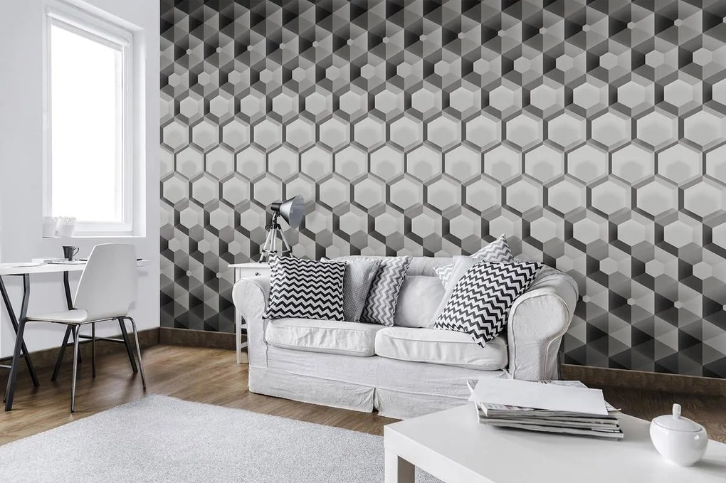 Fototapet - 3D hexagon (254x184 cm)