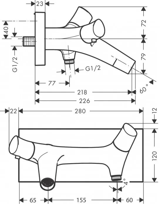 Baterie cada cu termostat, Hansgrohe Axor Starck Organic, crom, 12410000