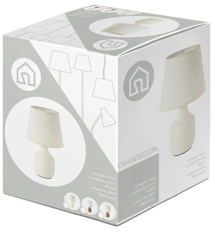 Veioză alb-crem din ceramică cu abajur textil (înălțime 24 cm) – Casa Selección