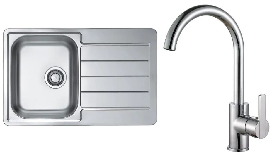 ALVEUS SET0026 - Chiuvetă de bucătărie LINE + Baterie pentru chiuvetă TONIA, 29,5 cm, satinat/crom