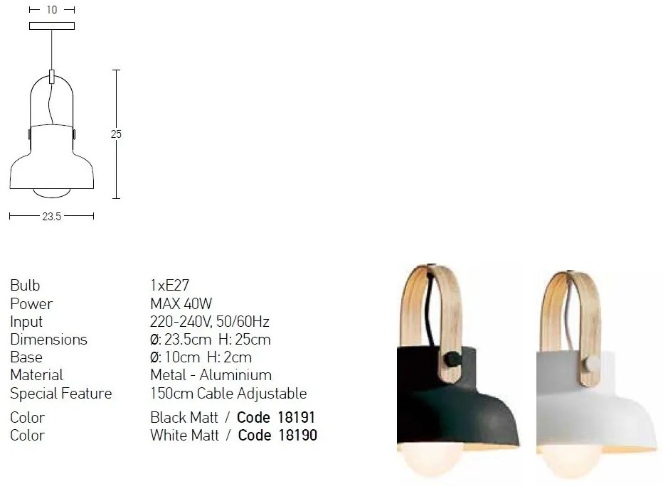 Pendul design modern Lanteo negru mat