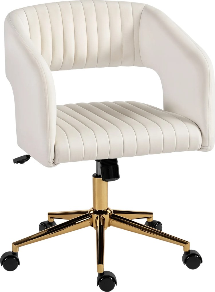 HOMCOM Scaun de birou pe roți cu tapițerie din catifea, scaun de birou reglabil pe înălțime, funcție de înclinare, Alb crem | Aosom Romania