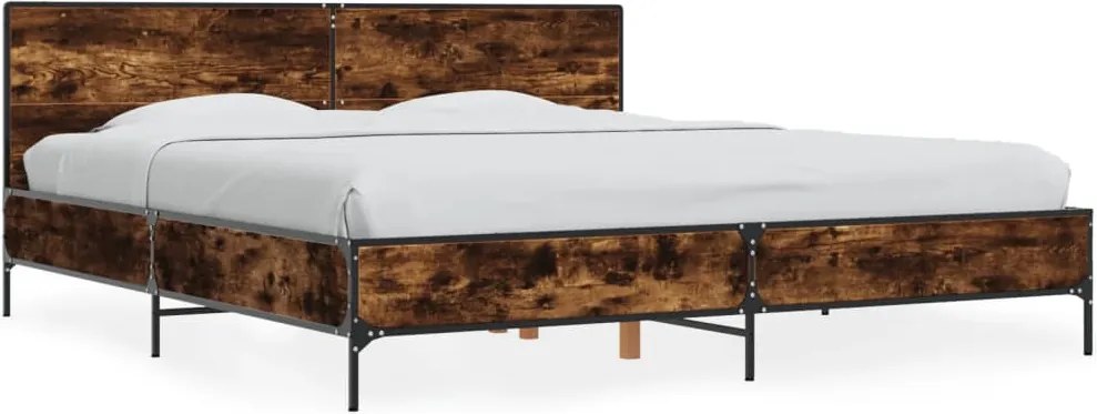 vidaXL Cadru de pat, stejar fumuriu 180x200 cm lemn prelucrat și metal