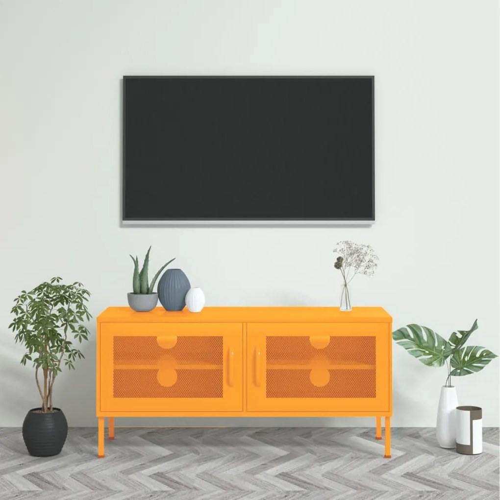 336236 vidaXL Comodă TV, galben muștar, 105x35x50 cm, oțel