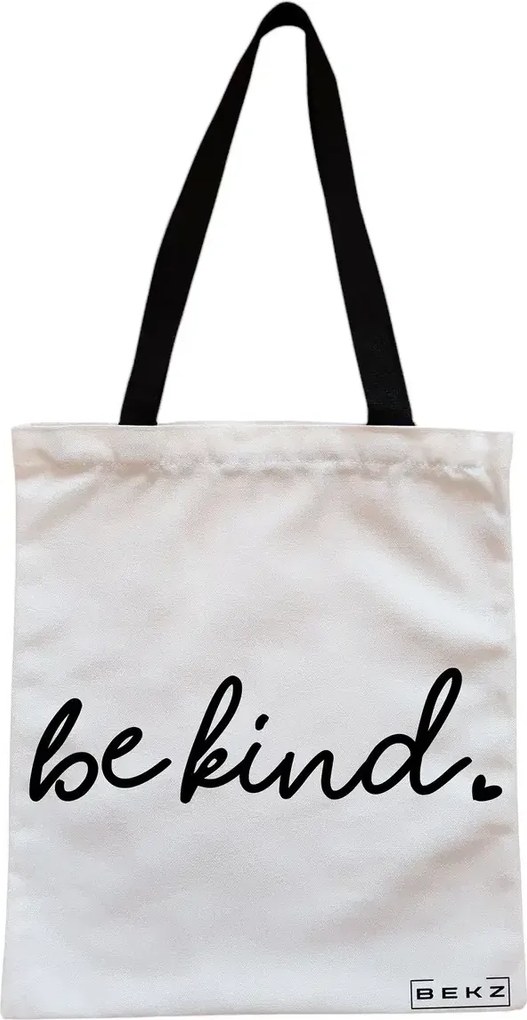 Sacosa de Panza pentru Cumparaturi, Geanta Tote, model Be kind, Cu fermoar, 38x34.5 cm, Alba, BEKZ®