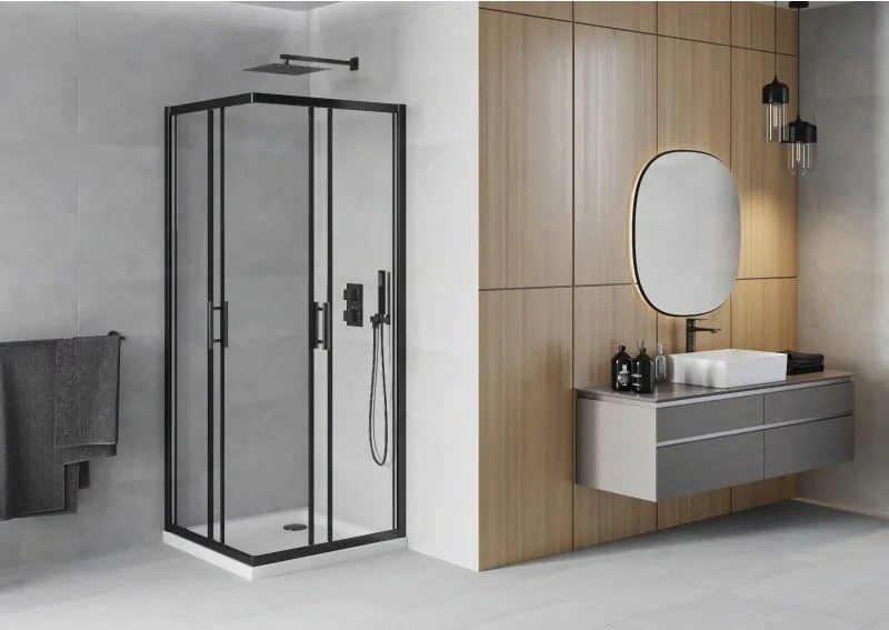 Mexen Rio cabină de duș pătrată 90 x 90 cm, transparentă, neagră + cadă Flat, albă - 860-090-090-70-00-4010B