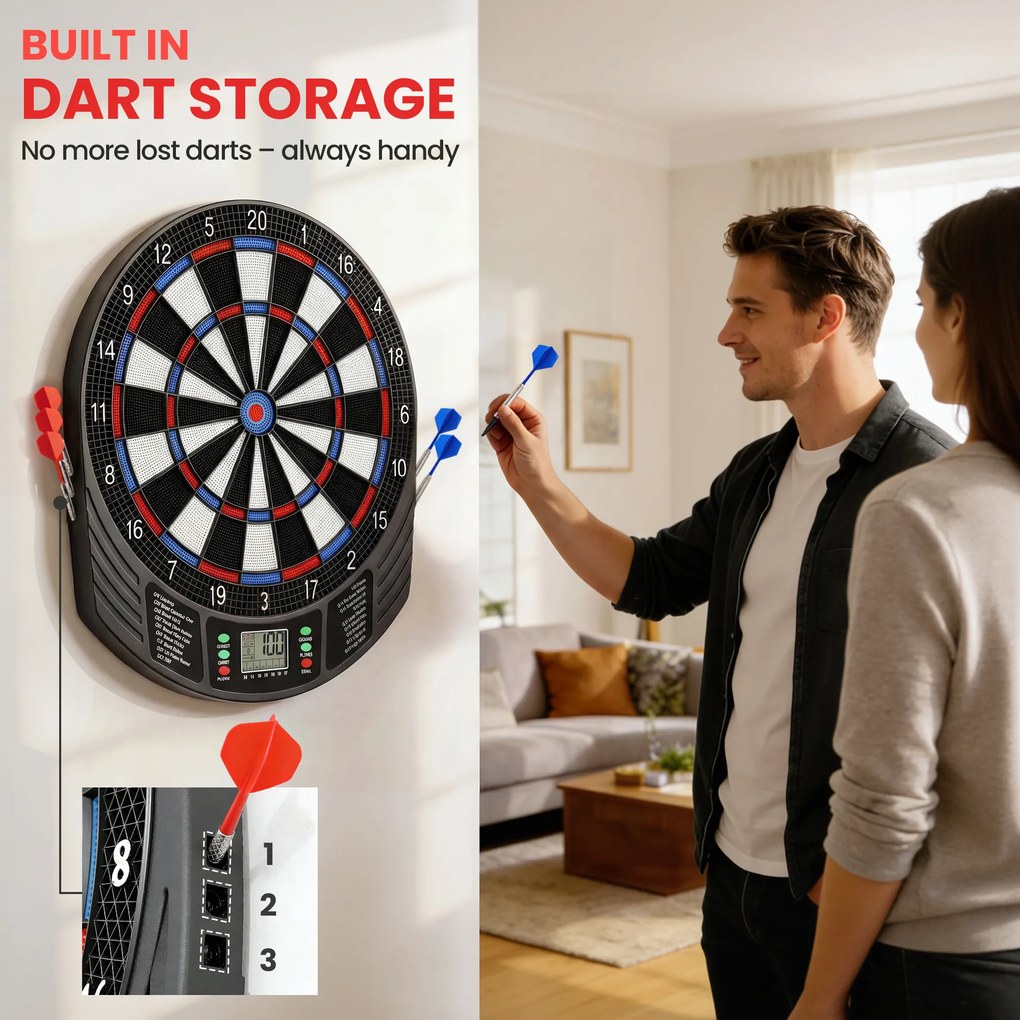SPORTNOW Set electronic de darts cu vârfuri moi, ecrane LED duble, 33 de jocuri, 202 de variante, până la 8 jucători | Aosom Romania