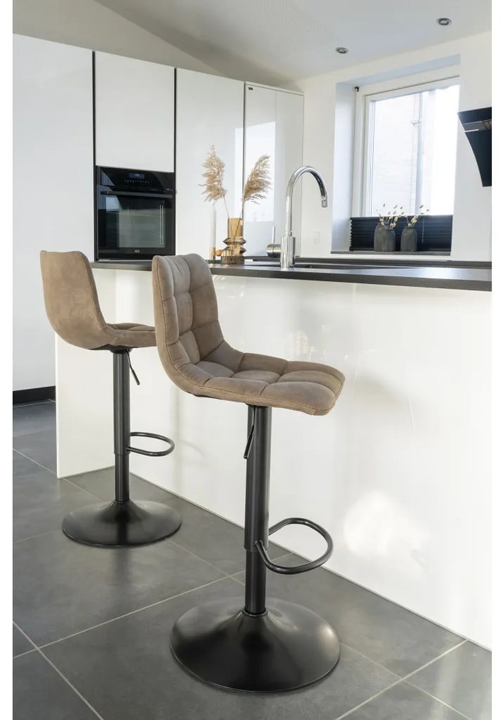 Taburet de bar Middelfart, microfibră, maro deschis, picioare negre
