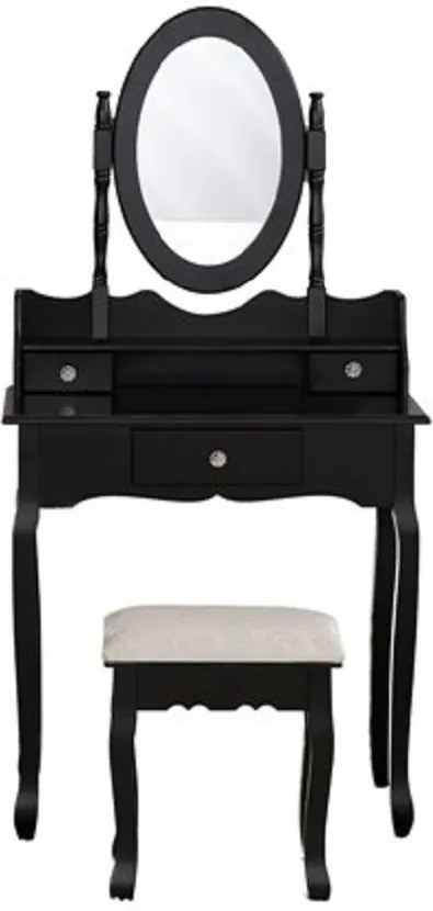 Set Denise, Masă de toaletă pentru machiaj cu oglindă, 3 sertare, scaun, Negru
