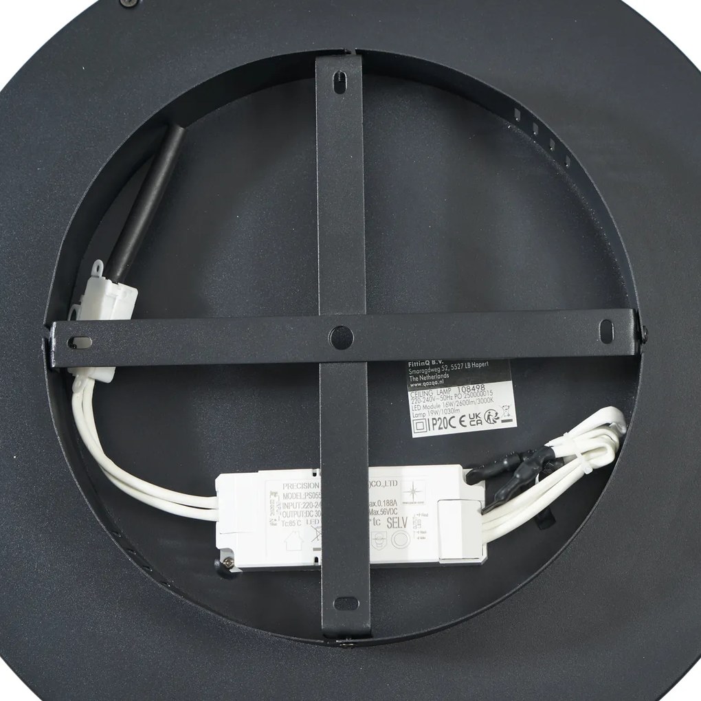 Plafonieră de design neagră cu auriu 40cm, incl. LED și întrerupător cu 3 trepte - Ingo