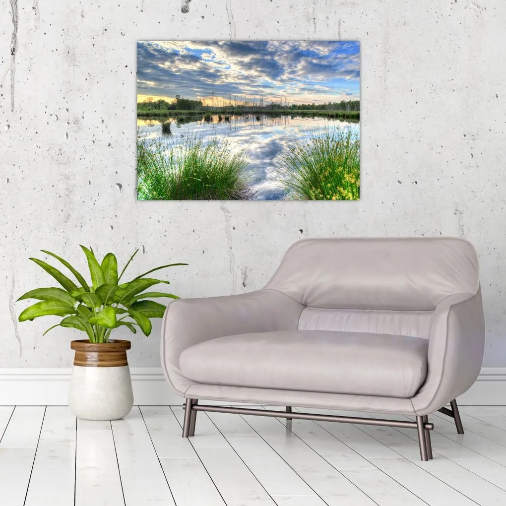 Tablou cu lac și trestie (70x50 cm)