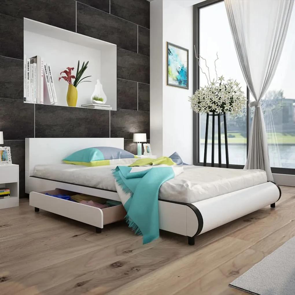 242408 vidaXL Cadru pat cu sertare, alb, 140 x 200 cm, piele artificială