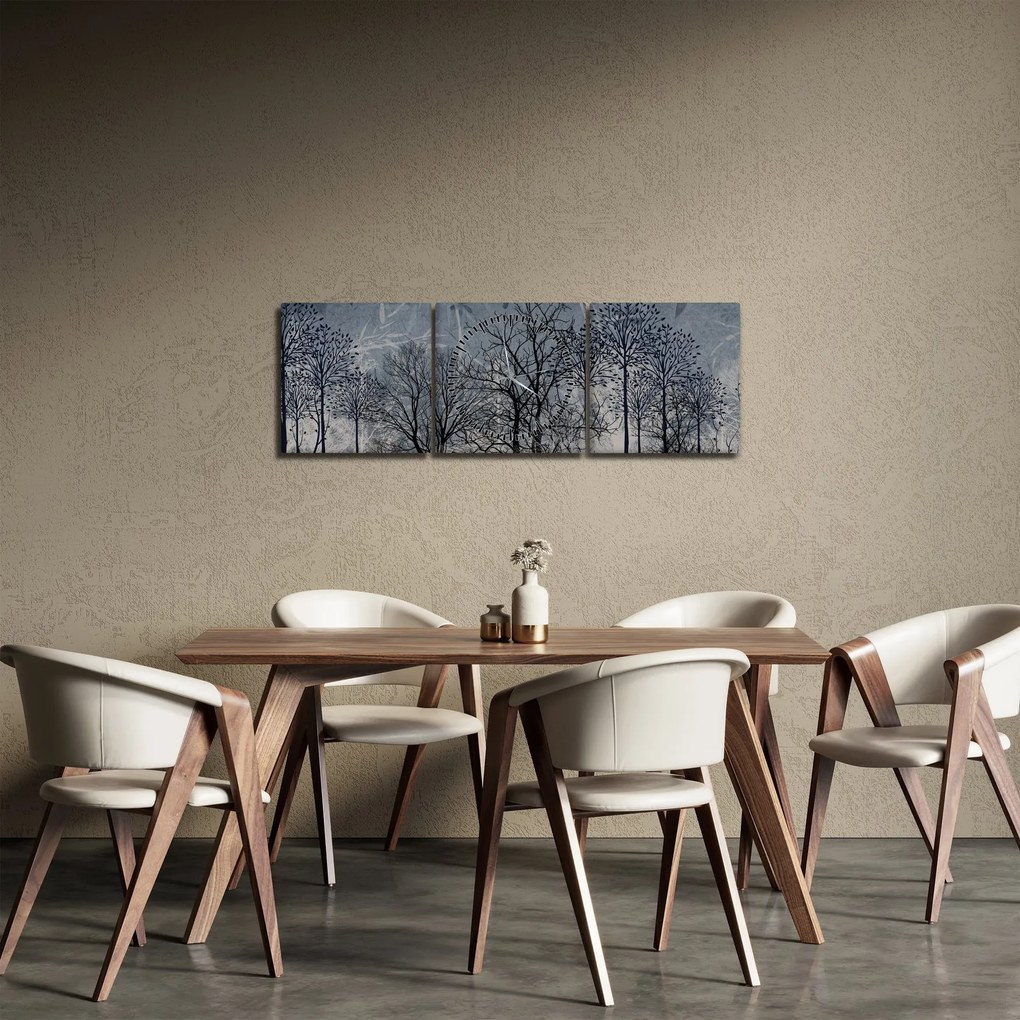 Tablou - Siluetă copac și frunze (cu ceas) (90x30 cm)