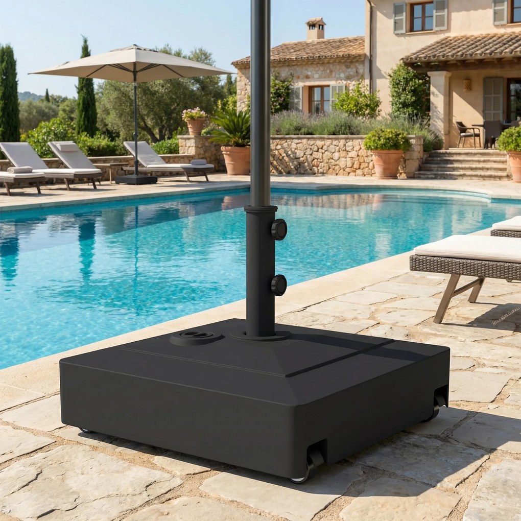 Outsunny Bază Umbrelă cu Roți și Frâne, cu Apă 40kg/Nisip 61kg, pentru Stâlpi de Ø35/38/48mm, Negru | Aosom Romania