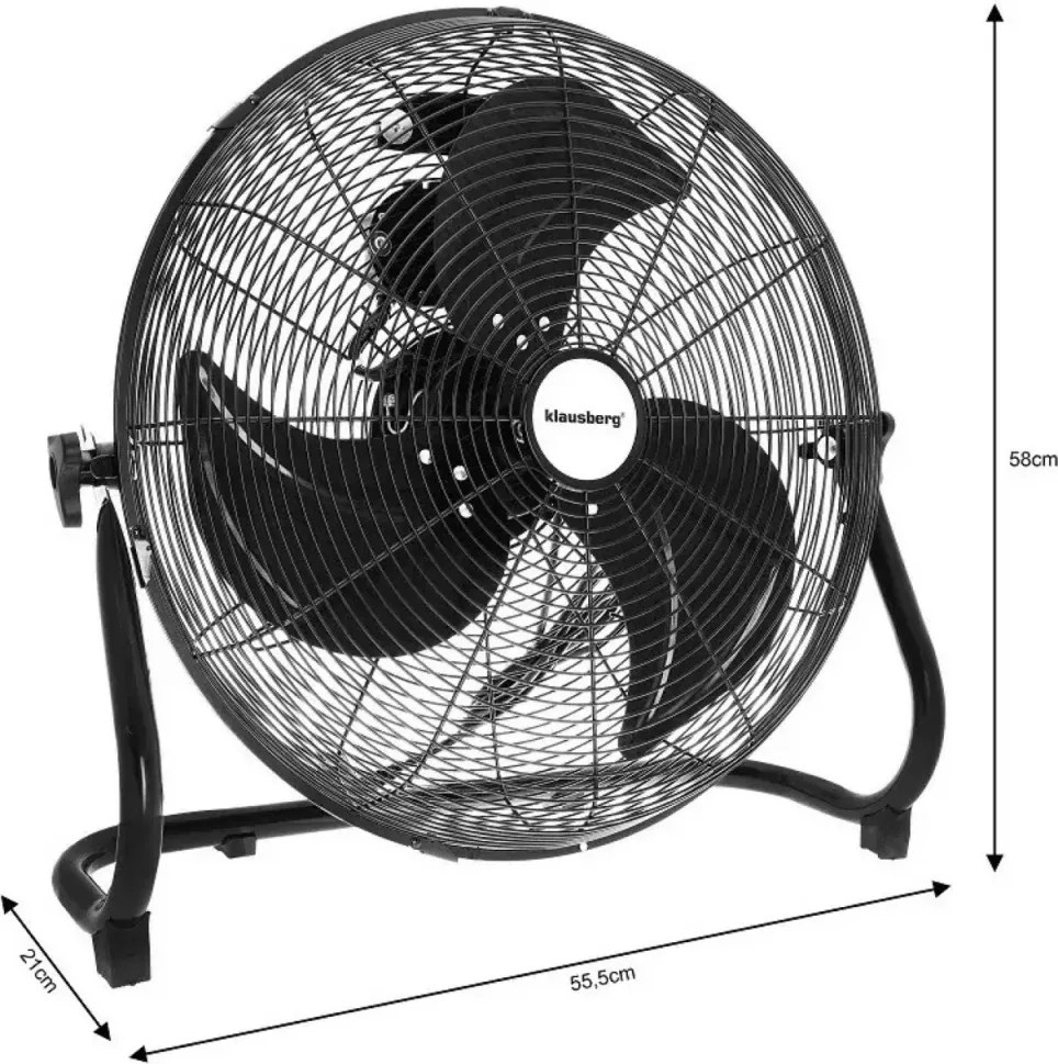 Ventilator puternic 100W, metalic de podea 45 cm negru Klausberg KB7517, lame din aluminiu, 100 W