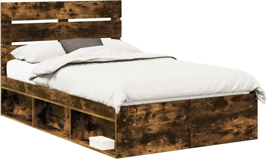 vidaXL Cadru de pat Stejar fumuriu 120 x 190 cm Lemn de pin masiv