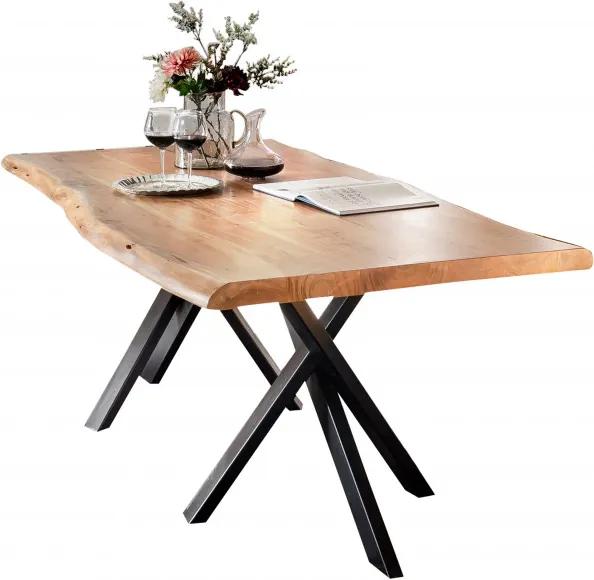 Masa dreptunghiulara cu blat din lemn de salcam Tables &amp; Benches 180 x 90 x 76 cm maro/neagra