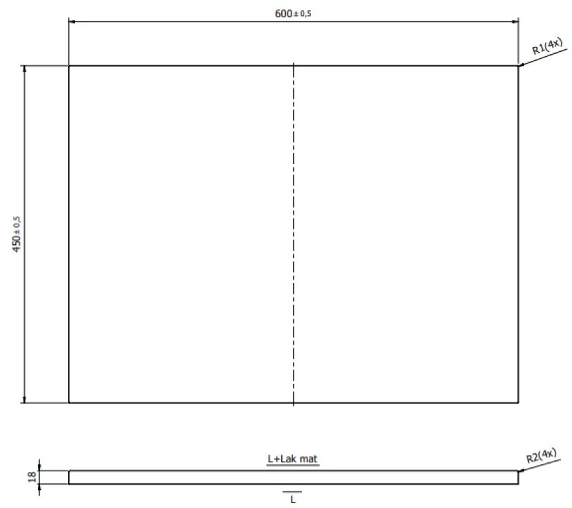 Blat pentru mobilier baie 60 cm, fjord mat, Cersanit Tirso 600 mm, Fjord mat