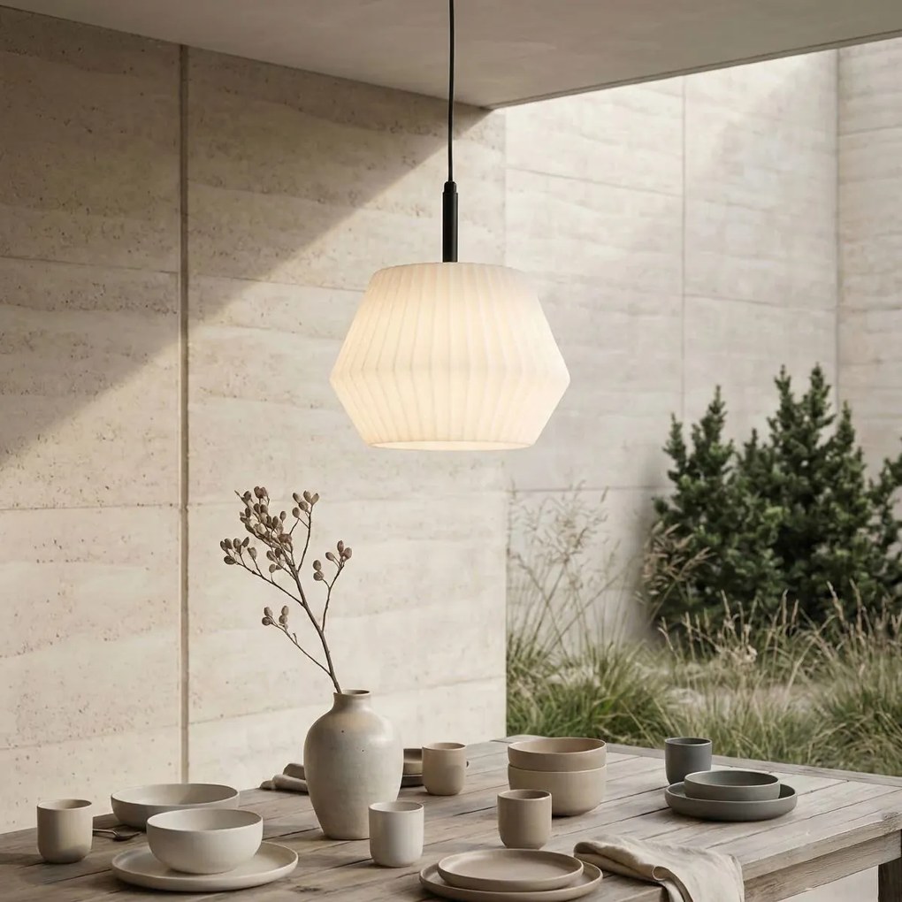 Lampă modernă suspendată pentru exterior neagră cu abajur alb 33 cm IP44 - Robbert