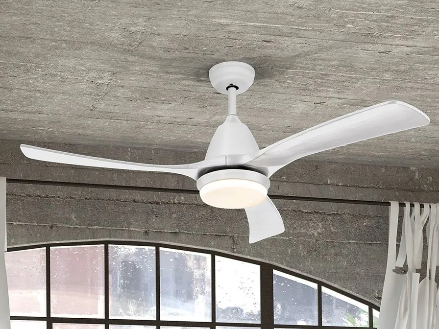 Lustra LED cu Ventilator si telecomanda, lame din lemn, Aspas alb