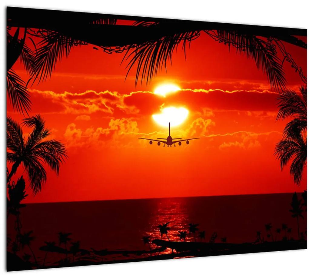 Tablou - apus de soare cu avion (70x50 cm), în 40 de alte dimensiuni noi