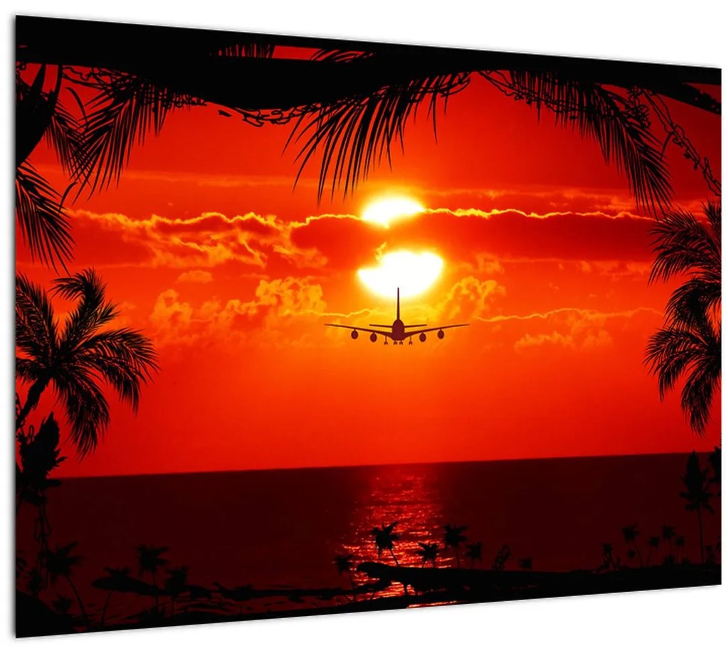 Tablou - apus de soare cu avion (70x50 cm)