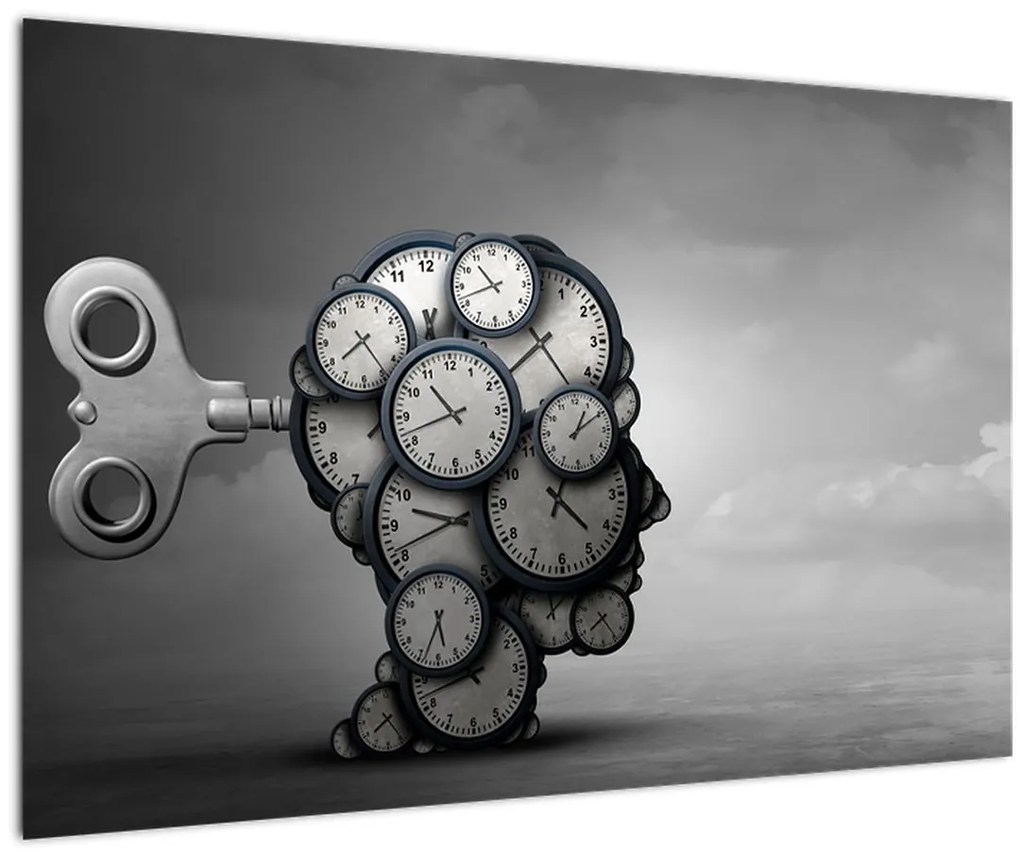 Tablou artistic cu cu cap și ceas (90x60 cm)